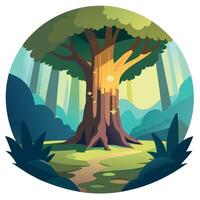 Forest tree with sun in the background illustration vector