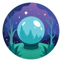 A crystal ball in the forest with trees and stars vector
