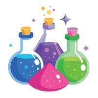 Three colorful liquid bottles with different colors vector