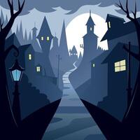 A dark night scene with a path leading to a house vector