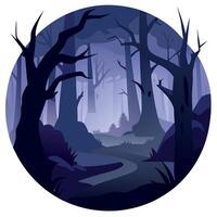 A dark forest with a path through it vector