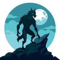 Werewolf standing on the cliff with moon in the background vector