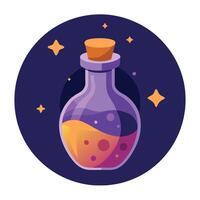 A bottle with a potion inside on a dark background vector