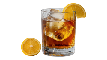 A glass of iced tea with a slice of orange png