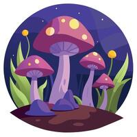 Mushrooms in the forest at night vector