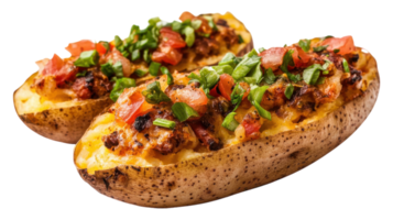 Two stuffed potatoes with meat and vegetables png