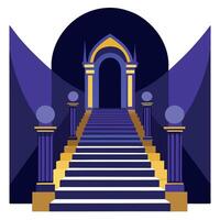 Staircase with pillars and archway in blue and purple vector