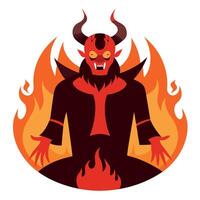 The devil is sitting in the middle of a fire vector