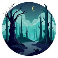 A forest scene with trees and a moon vector