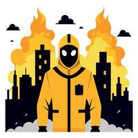 A man in a yellow suit with fire in the background vector