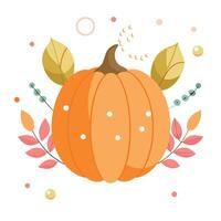 An image of a pumpkin with leaves and flowers vector