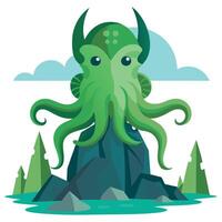 An illustration of an octopus sitting on top of a rock vector