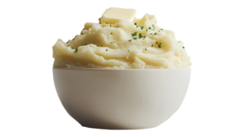 A bowl of mashed potatoes with a piece of butter png