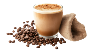 A glass of coffee with a brown cloth on it png