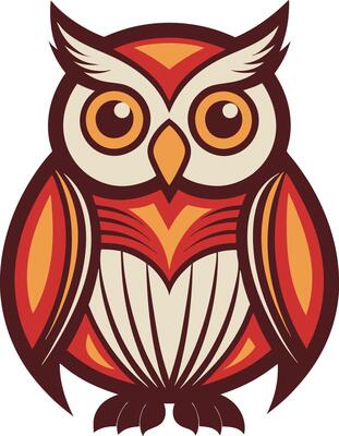 owl vintage cartoon line-art.