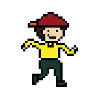 Cute 8 bit style cartoon man male boy exercise gym jog run art pixel design. vector