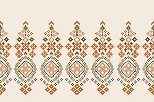Cross stitch pattern fabric pattern design brown cream color motif pattern pixel decor. vector