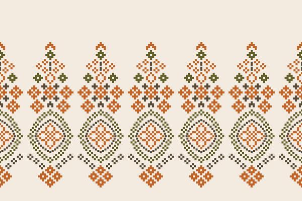 Cross stitch pattern fabric pattern design brown cream color motif pattern pixel decor.