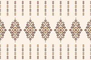 Fabric pattern cross stitch motif brown cream color background pattern motif pixel art. vector
