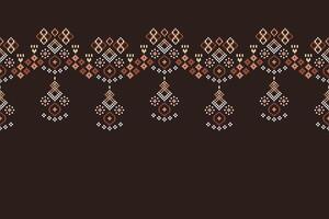 Motif pattern cross stitch fabric pattern with brown color background wallpaper. vector