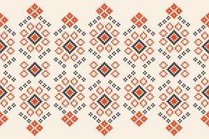 Brown cream color motif pattern pixel cross stitch pattern fabric. vector