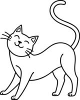 Minimalist Line Drawing of a Cat Stretching with a Happy Face , Illustration. vector