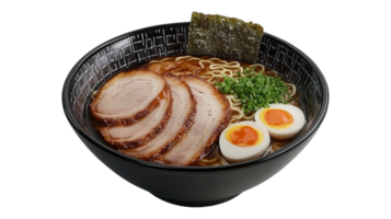 A bowl of ramen with meat and eggs png