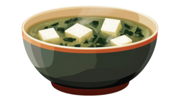 A bowl of soup with tofu cubes in it png
