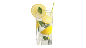 A glass of lemonade with a lemon slice png