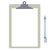 Paper pad holder with pen. Blank white sheet of paper in a clipboard. Flat illustration. vector