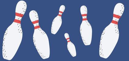 Bowling pins horizontal banner on blue background. vector