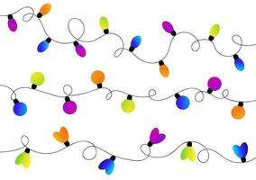 Christmas colorful garland lights set. Bright gradient light bulbs on curvy ropes. Each design isolated on white background. vector