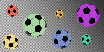 Soccer balls of different color and shape. Football theme horizontal banner. icons for sports apps, websites, social media, backdrop. vector