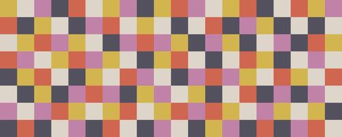 Abstract trendy colors 60s-70s illustration. Colorful square shapes rectangle banner. Bold hand drawn lines, spots. Modern background for header, text, web banner, template, social media. vector