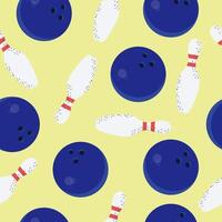 Bowling pins and balls seamless pattern on yellow background. Design for textile print, wrapping paper, web background, cover. vector