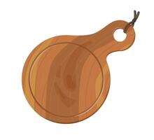 Round wooden cutting board with handle vector