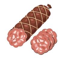 Sliced salami sausage with rope netting vector