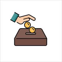 A hand putting coins into a box with a hand vector