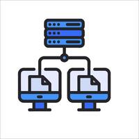 A computer with two monitors and a server vector