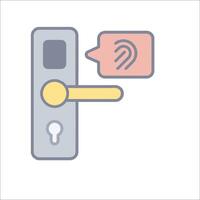 A door with a speech bubble and a key vector
