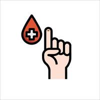 Blood drop icon with finger pointing to it vector