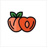 A peach icon with two halves on it vector
