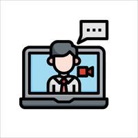chat icon with a man on a laptop vector