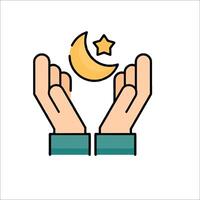 Hands holding a crescent and star icon vector