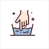 A hand is touching a bowl with water vector