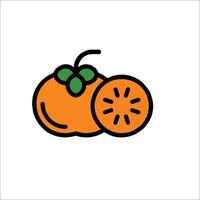 An orange and a slice of fruit are shown in a line vector