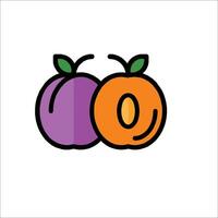 An orange and a plum are shown in a line drawing vector