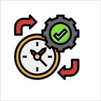 A clock and a gear are shown with arrows pointing to them vector