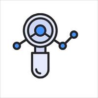 Magnifying glass icon with a line connecting it to a circle vector