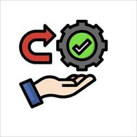 A hand holding a gear and a green check mark vector